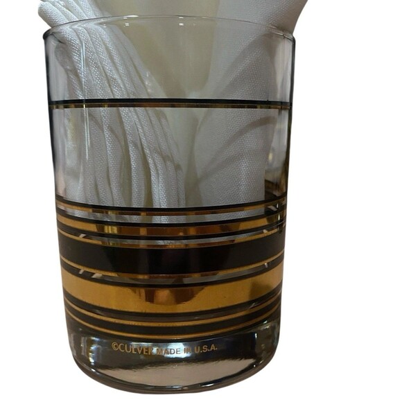 Set Culver Gold Black Stripe Glassware Glasses Vtg Mid Century MCM Highball USA - Picture 4 of 12